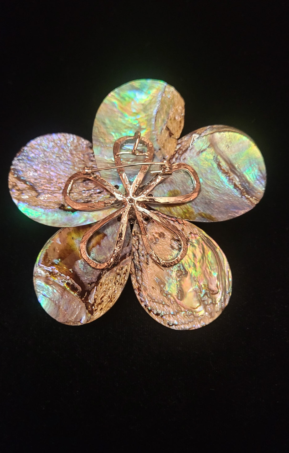 "Night Vision" Abalone petals Brooch with Black Pearl