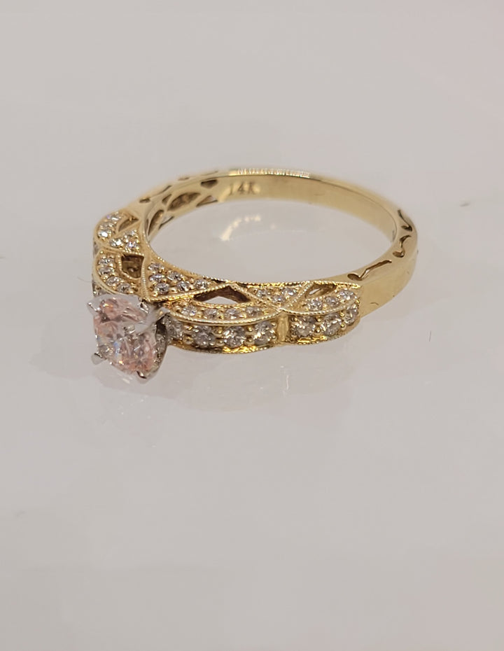 Unbreakable 1 carat Faint Pink Diamond 14k Gold.