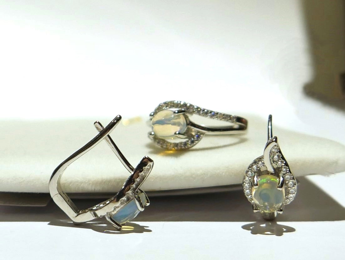 Moon stone Earrings and Ring Set Silver 925