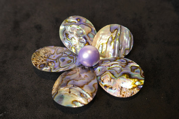 "Purple Heart" Abalone Petals Brooch with Purple Pearl