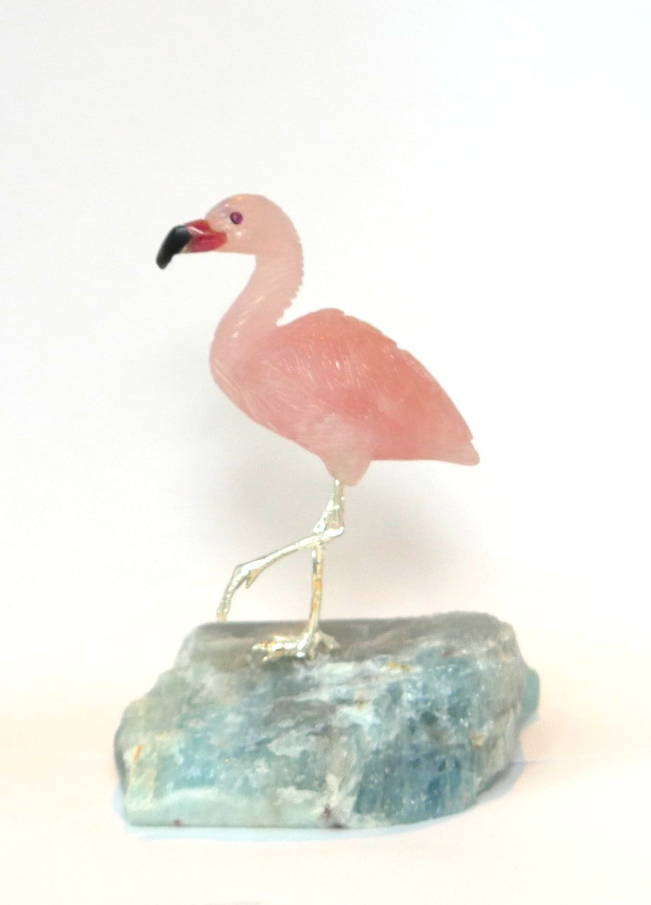 Rose Quartz Flamingo on Crystal Fluorite