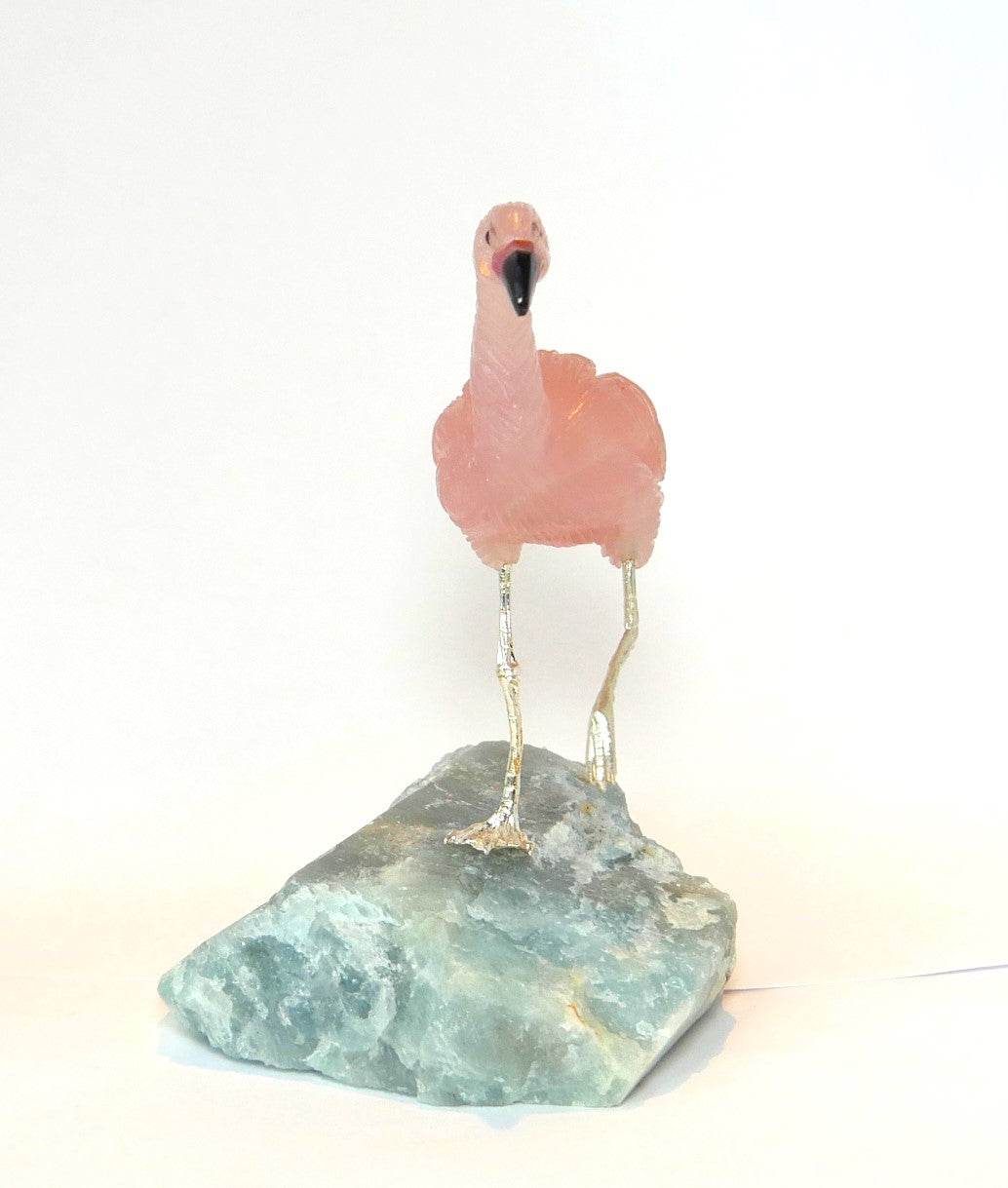 Rose Quartz Flamingo on Crystal Fluorite