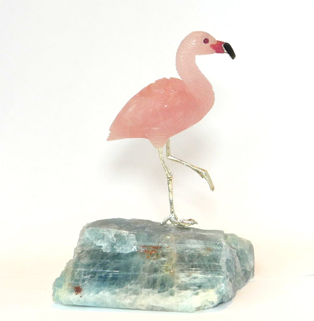 Rose Quartz Flamingo on Crystal Fluorite