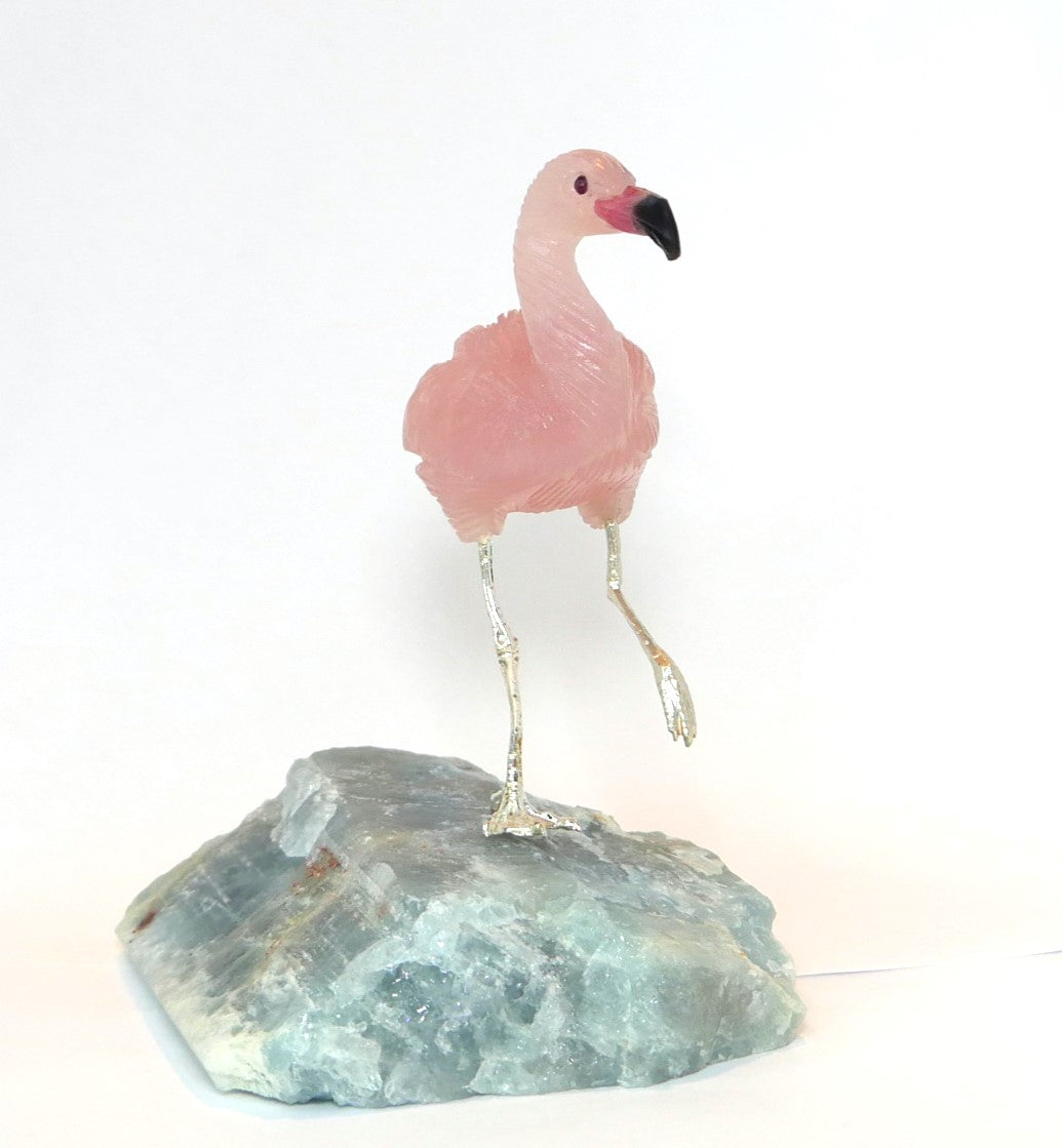 Rose Quartz Flamingo on Crystal Fluorite