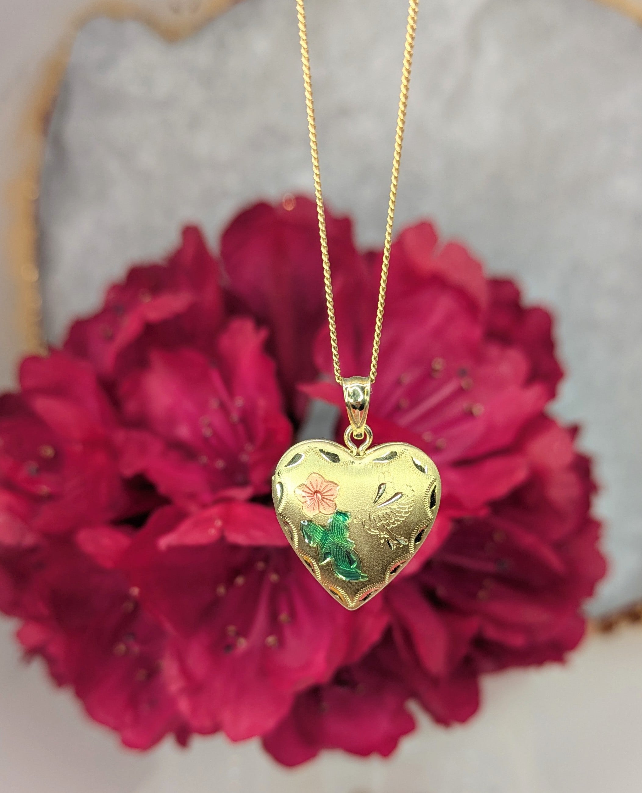 Locket sterling silver - gold plated-bird and flower