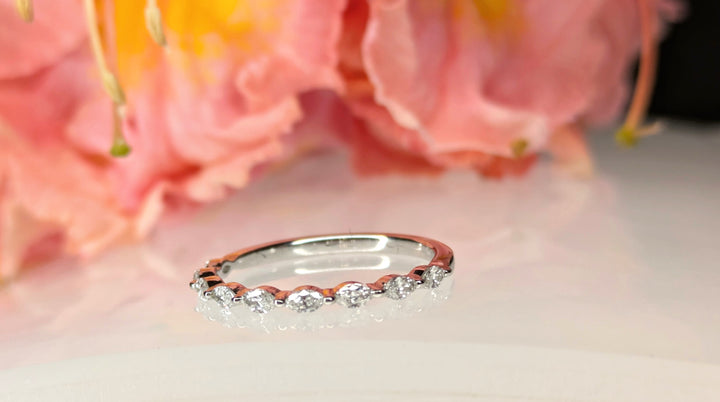 Stackable collection color diamond band with 9 marquise diamonds 0.30ct on 1.45 grams of 18K white gold with rhodium plating