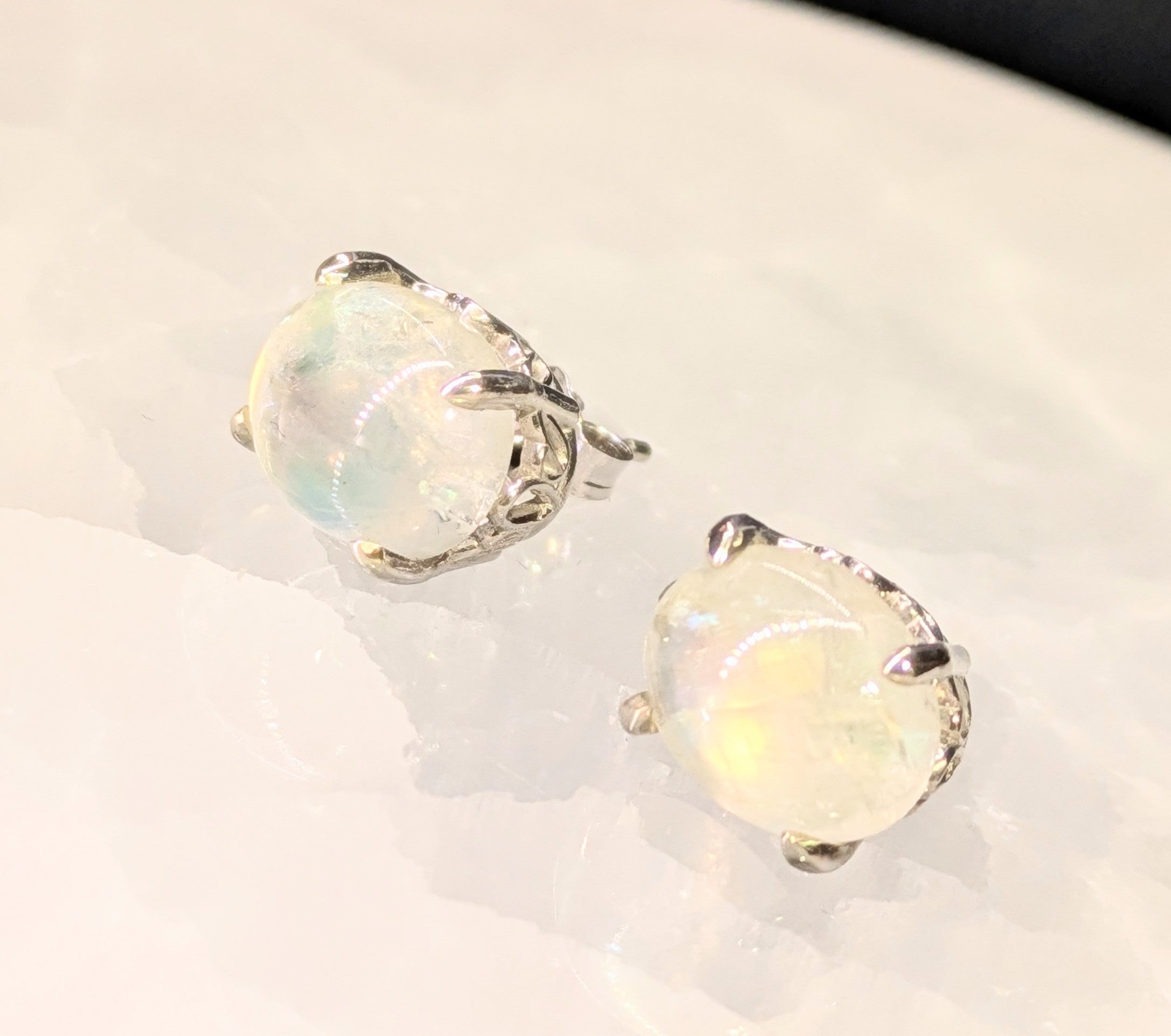 Rainbow Moonstone studs